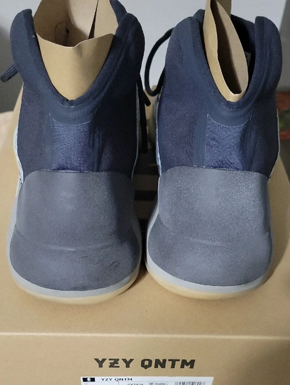 adidas YZY QNTM Knit High-Top Sneakers in Gray, Cream and Blue